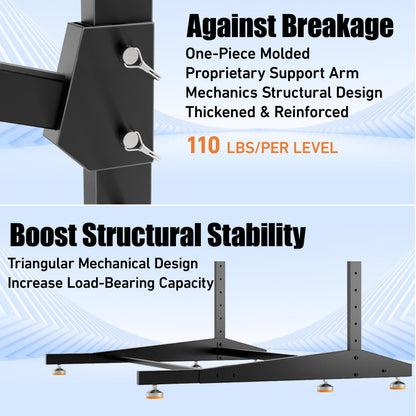 AlloyLake 3-Tier Freestanding Kayak Storage Rack, Heavy Duty Outdoor Canoe Stand for Garage & Dock, 330 lbs Capacity, Rust-Proof 304 Stainless Steel Hardware (Black)