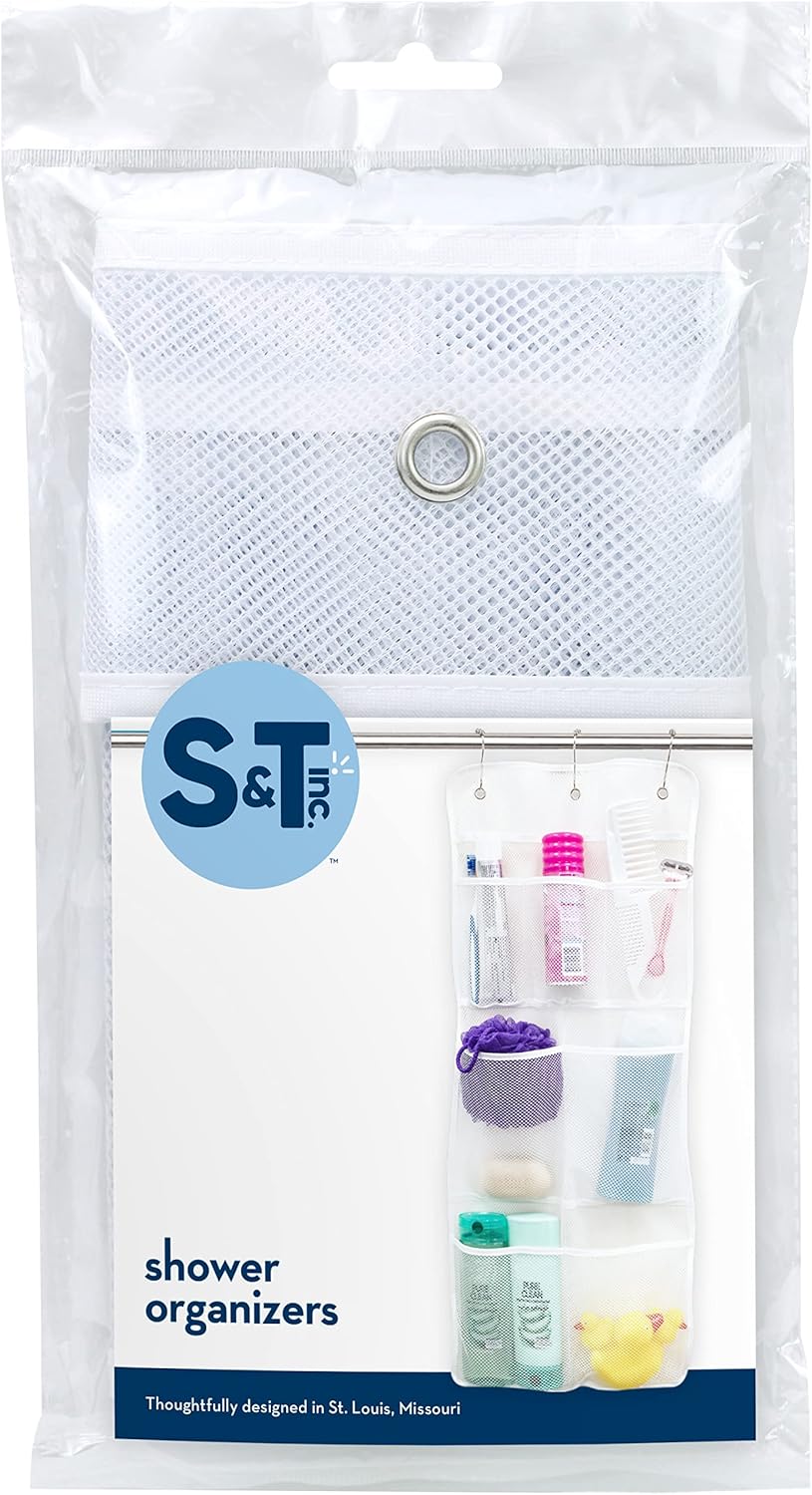S&T INC. Shower Organizer, Bathroom Caddy with Quick Drying Mesh, 7 Pockets, 2 Pack, White