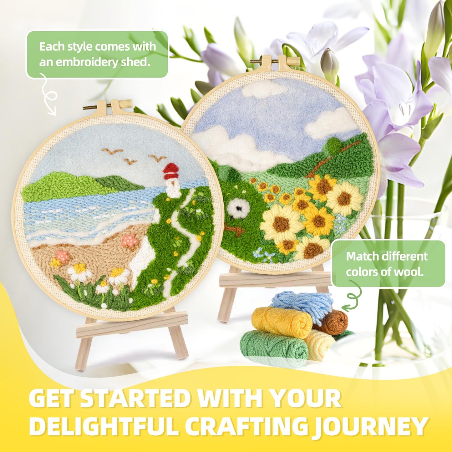 Punch Needle Kits Adults Beginner,Embroidery kit for Beginners,Punch Needle kit for Beginners, Includes All Tools and Materials,Easy to Follow Instructions and Videos(Spring is in Full Bloom)