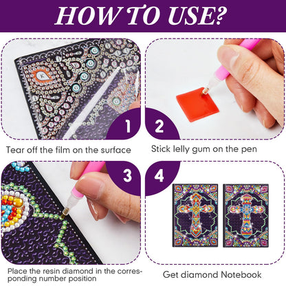 Qilery 2 Pcs 5d Diamond Art Kits for Adults, DIY Leather Diamond Painting Journals Notebooks Bible Cross Gem Dots Art Crafts for Adults, Beginners, Birthdays, Graduation Gifts with Tools