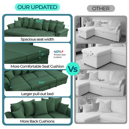 LINSY HOME Oversized Sectional Sleeper Sofa with Pull Out Couch Bed (Green, 118.5'')