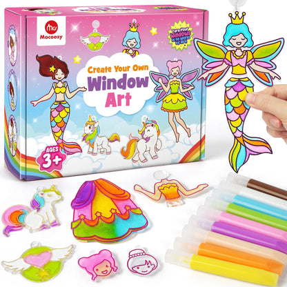 Mocoosy Princess Window Art Kit for Kids, DIY Suncatcher Art and Craft for Kids Ages 4-6-8, Stained Glass Window Art Painting Set for Girls, Unicorn Toys Easter Basket Stuffer Gift 5 6 7 8 9 Years Old