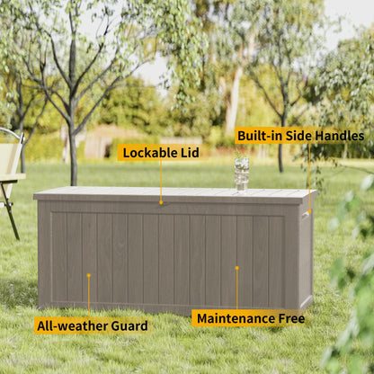 MONDAWE 230 Gallon Resin Deck Box Waterproof Outdoor Storage Box Lockable Patio Storage Container Bench Seating for Cushions Garden Tools Pool