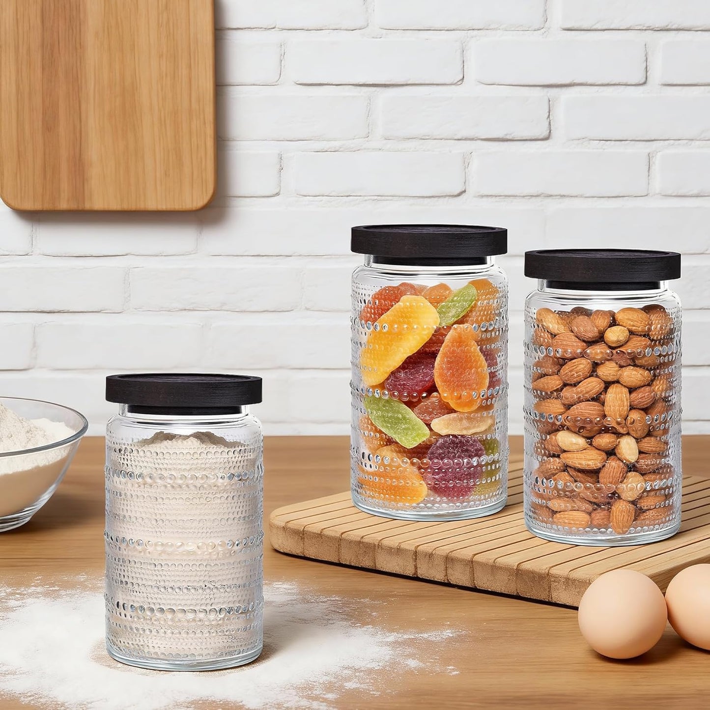 32oz, WACOI Glass Jars with Wooden Lid Glass Canisters Glass Jars Food Storage Containers for Candy, Oats, Coffee