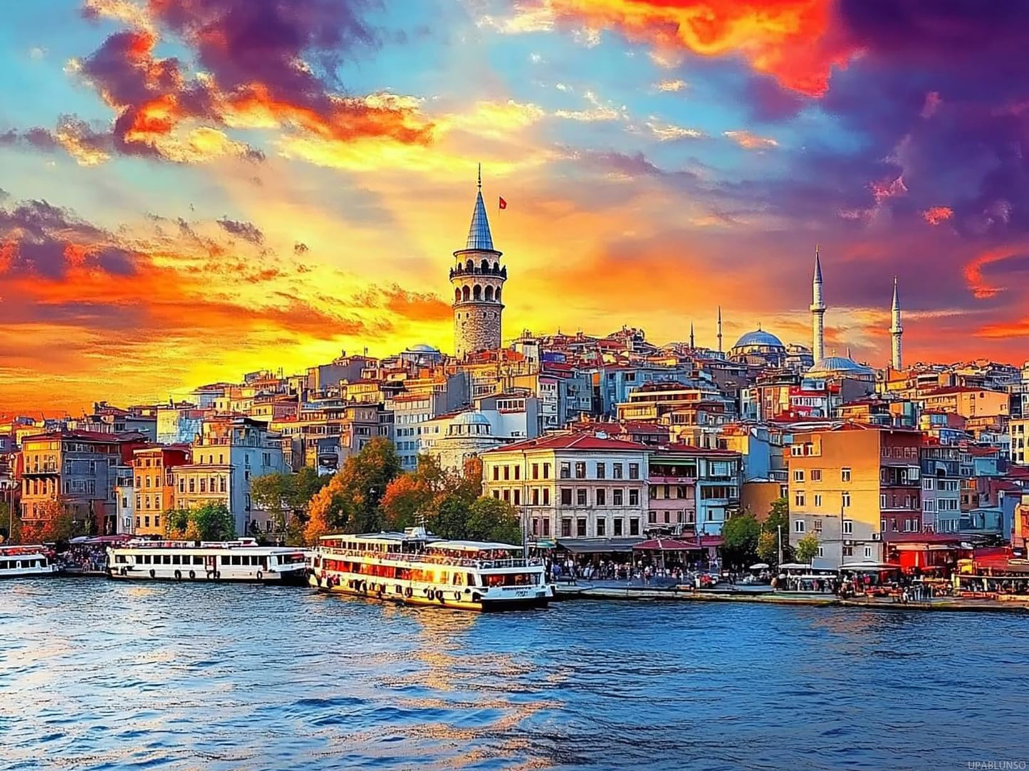 UPABLUNSO Istanbul Sunset Galata District Turkey Diamond Art Kits for Adults DIY Round Full Drill Diamond Paintings Gem Art for Beginners Home Wall Decor 12x16 inch