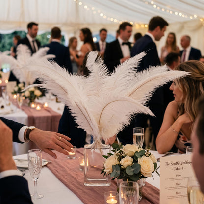 Lamar 16-18'' White Ostrich Feathers 12 Pcs White Feathers for Gatsby Party Decor, Wedding Centerpieces, DIY Crafts, and Floral Arrangements