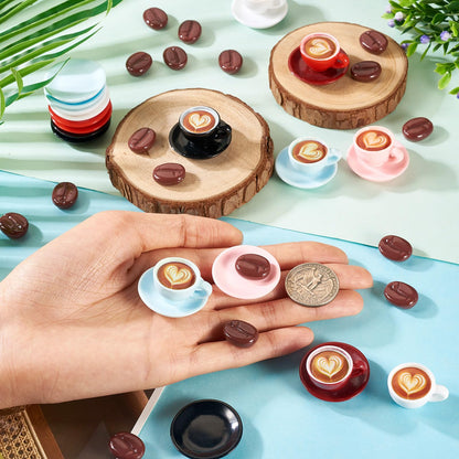 Cheriswelry 84Pcs Miniature Coffee Mugs Resin Coffee Beans Cups Miniature Ornaments Food Kitchen Dollhouse Accessories 15-30mm for Micro Landscape Play Party Garden Decorations