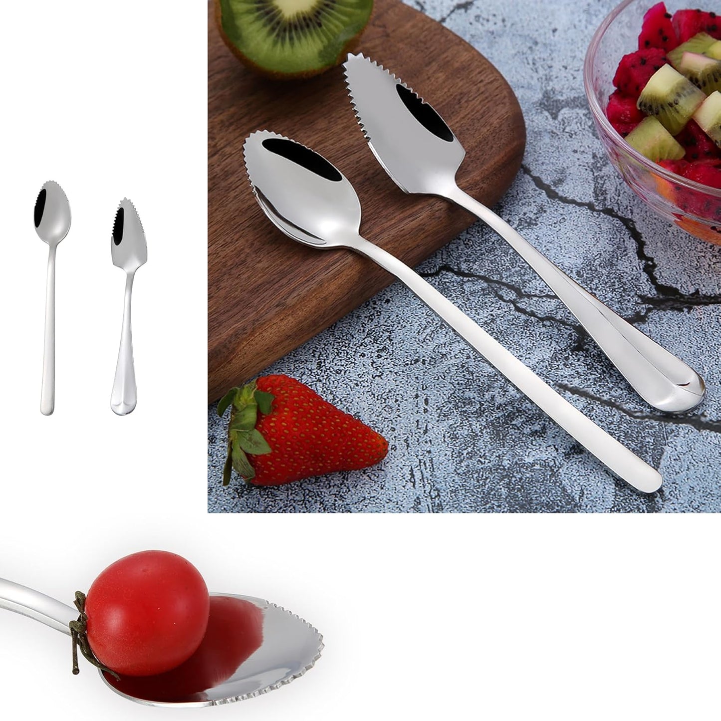 2pcs Stainless Steel Grapefruit Spoons with Serrated Edge, Kitchen Tools for Citrus Fruits, Desserts