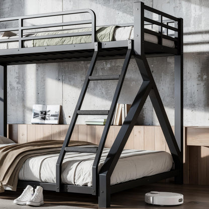 QLUSAN Latest Upgraded & Stronger Heavy Duty Metal Twin XL Over Queen Size Bunk Bed, Safer Thickened More Stable Bunkbed (Greater Weight Capacity) (Twin XL Over Queen (A),Black)