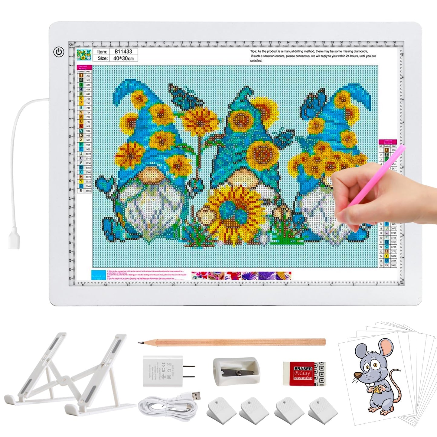 A3 LED Light Box for Tracing, elice Artist Drawing Lightbox Light Table Light Pad Light Copy Board, Up to 8000 Lux Super Bright Lightpad for Cricut Weeding Vinyl, Diamond Painting, Sketching (White)