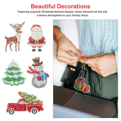 Garneck 12Pcs Christmas Diamond Art Ornaments Double Sided Xmas Diamond Art Painting Keychain Snowman Bell Santa Claus Diamond Kits for Xmas DIY Crafts Hanging Ornaments Home Decor
