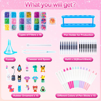 Subao 55+ DIY Glitter Gel Pens Making Kit,Pen Creator Studio,Make Your Own 15 Sparkly Cute Pens,Creative Arts and Crafts for Kids Ages 5 6 7 8,Birthday Christmas Gifts for Girls 9 10 11 12 Years Old