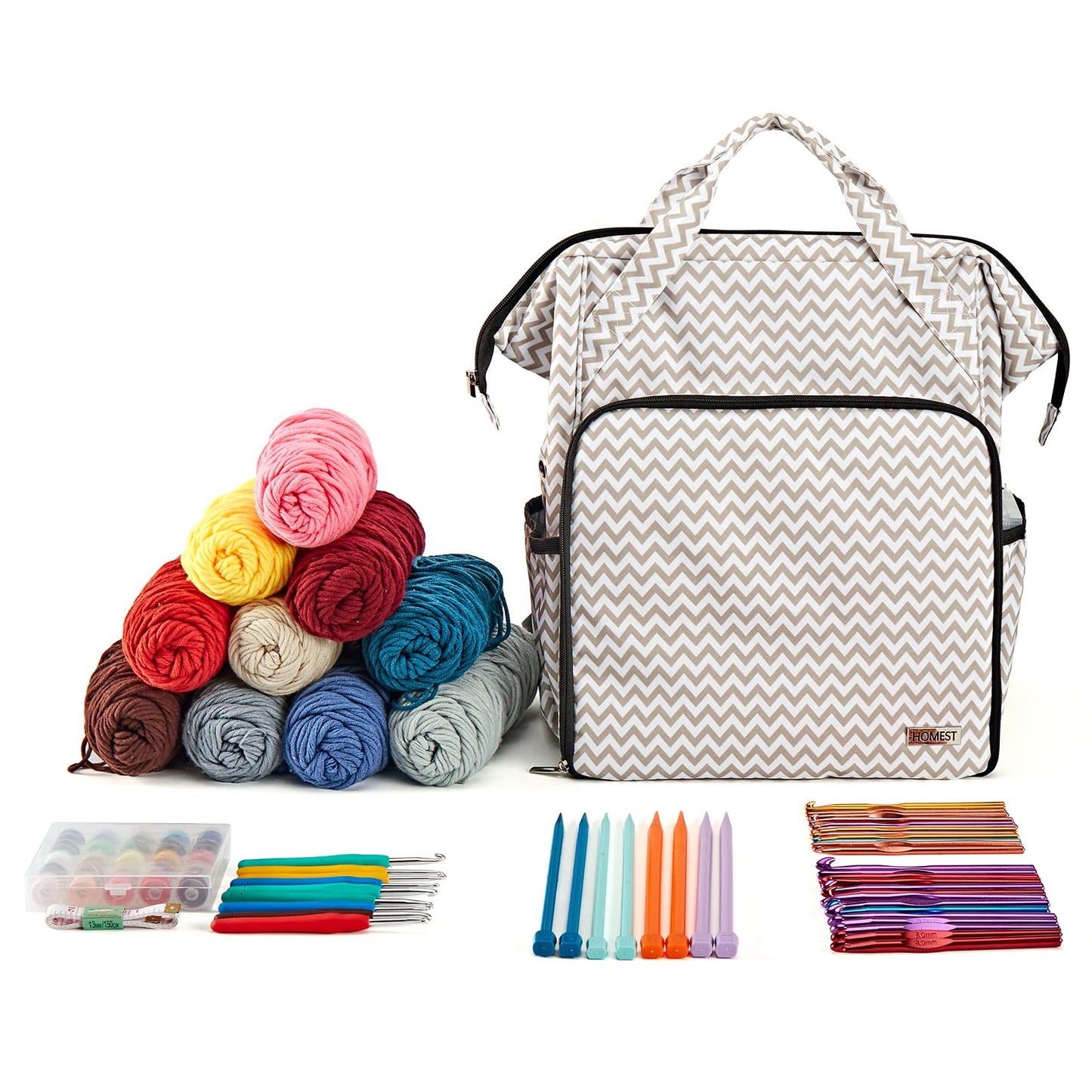 HOMEST Crochet Bag Organizer, Large Capacity Yarn Storage, Knitting Bag for Carrying Projects, Crocheting Hooks, Suppliers, Needles and Accessories, Ripple