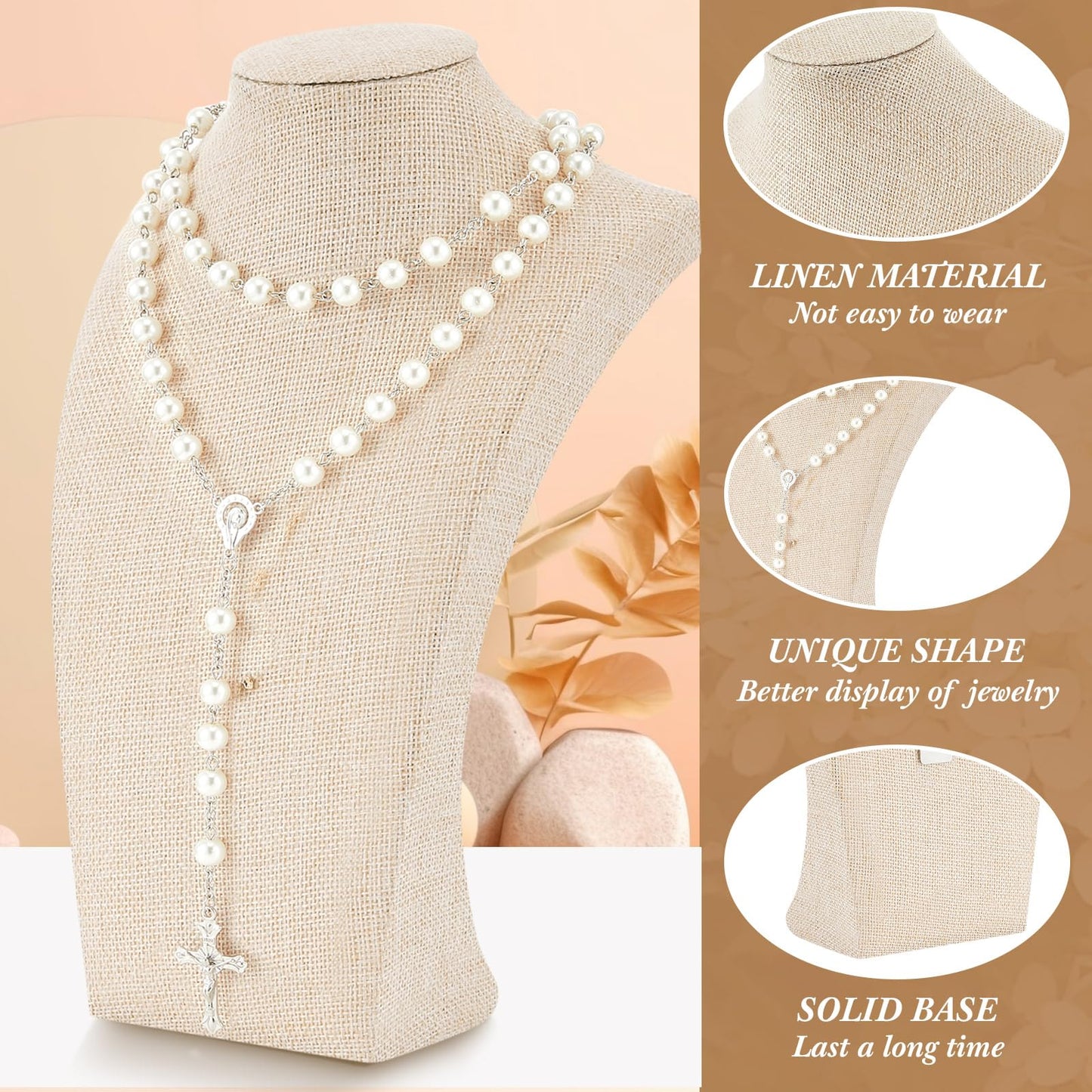 Kigley 3 Pcs Linen Jewelry Display Bust Necklace Display Stand Necklace Mannequin Holder for Jewelry Selling Trade Shows (Beige,9.8 x 3.0 x 5.7 Inches)