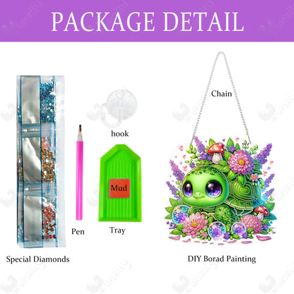 Yunzlly DIY Hanging Diamond Art Pendant Kit, Special Crystal Double Sided Diamonds Painting Ornament Kit for Adults, Acrylic Gem Painting Board for Window&Door&Wall (Turtle)