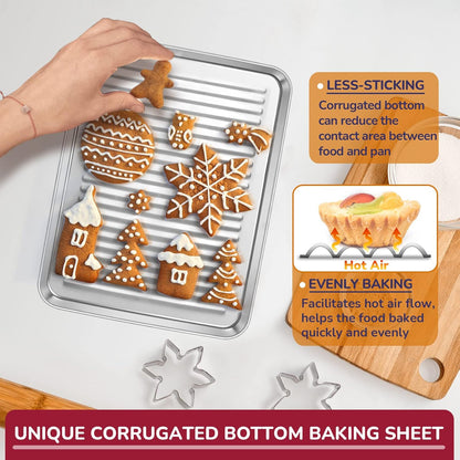 P&P CHEF Mini Toaster Oven Pan Set of 2, 9 x 7 x 1 Inch Stainless Steel Small Baking Cookie Pan for Cooking & Roasting