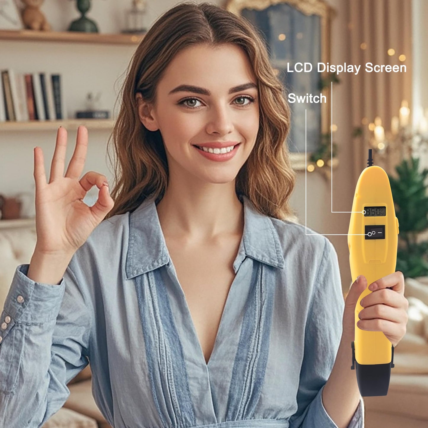 mofa Mini Variable Temp Heat Gun 350W 250℉~850℉(150℃- 450℃) Fast Heating,LCD Digital Display Hot Air Gun Tools with Reflector Nozzle&Tripod Overload Protection for Crafting,Embossing,Drying (Yellow)