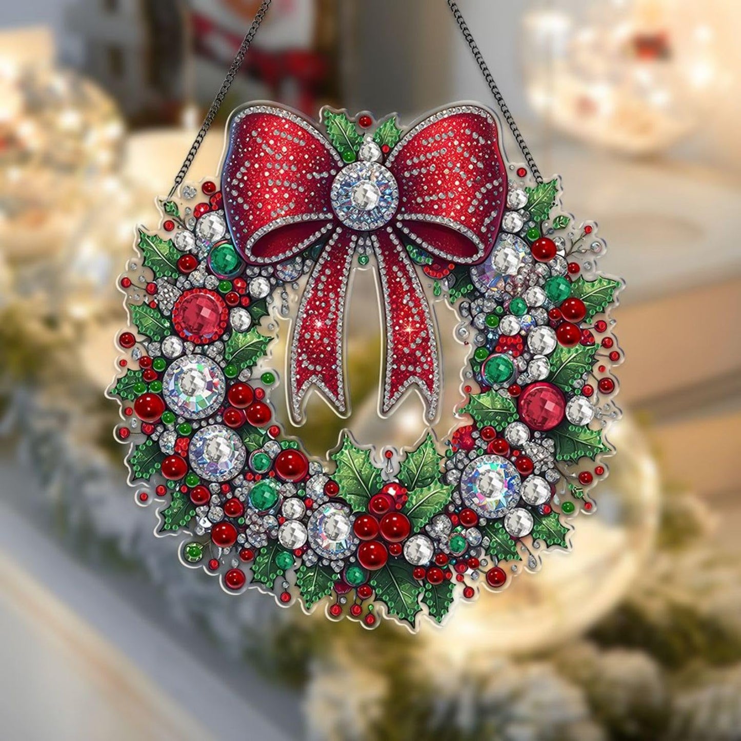 BAYUNOE DIY Hanging Diamond Pendant Christmas Design Diamond Art Painting Ornament Double Sided Pattern Single Sided for Window Wall Door Decor Home Garden-Christmas Wreath