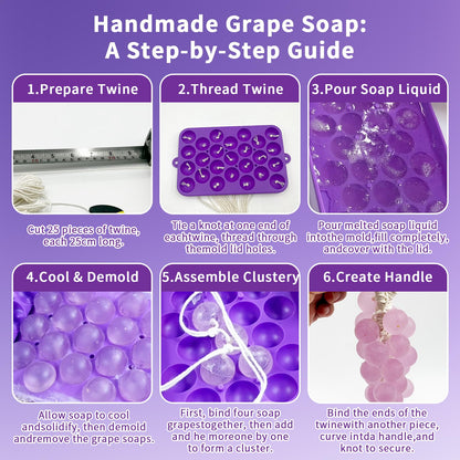 DIY Soap Making Kit, Silicone Grape Soap Mold with Cotton Rope, Dried Flowers & Tweezers, Exquisite Mold for Handmade Grape Soap Making Gift & Home Decor