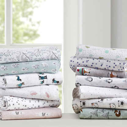 Cozy 100% Set 3 Intelligent Design Soft Cotton Flannel Print Animals Stars Cute Warm, Ultra Soft Cold Weather Sheet