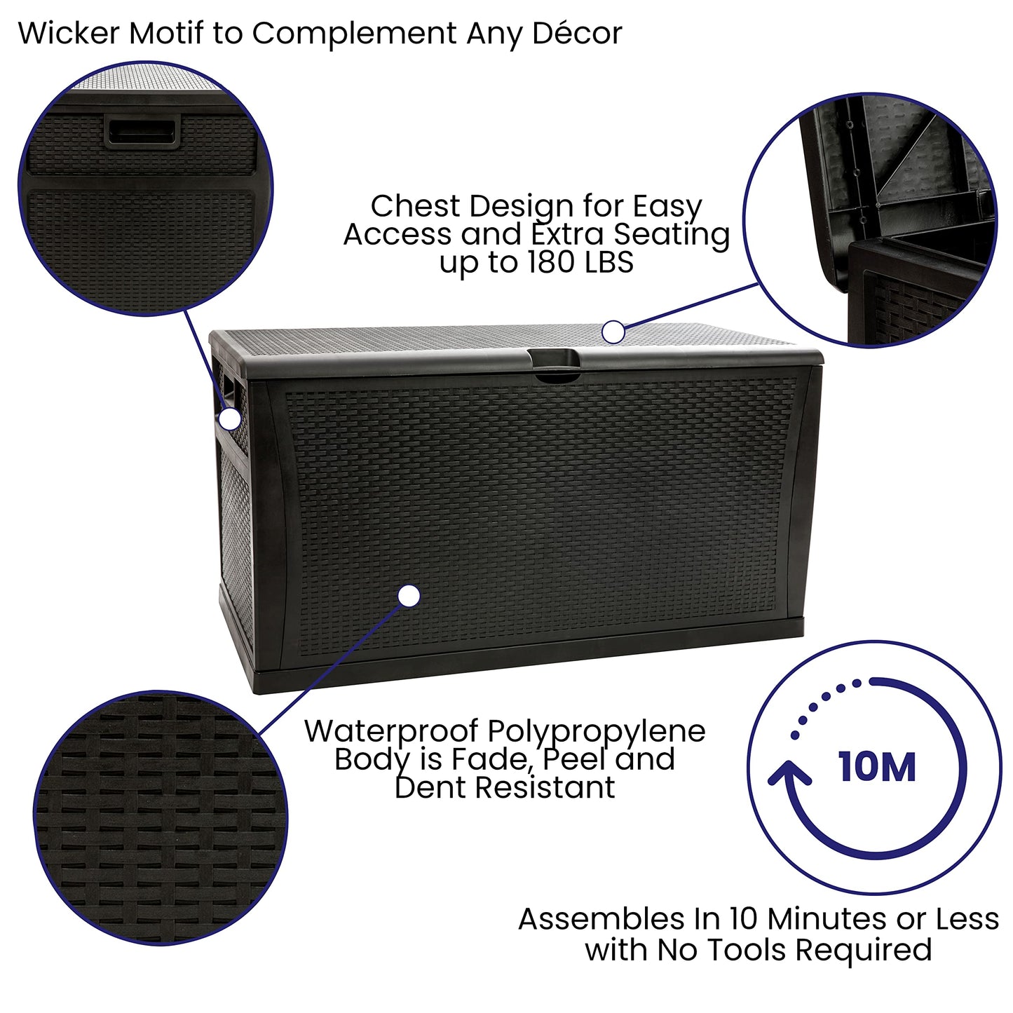 Flash Furniture 120 Gallon Plastic Deck Box - All-Weather Patio Storage and Organization for Throw Pillows, Pool Toys or Garden Tools