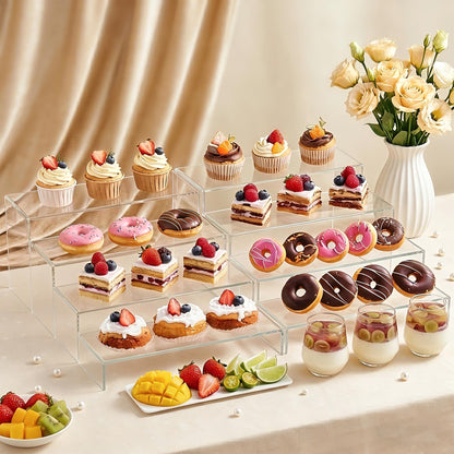 ZXQIRAX Acrylic Display Risers 8 Pcs - Clear Acrylic Shelves & Display Stand, Rectangular Risers for Cupcake, Retail & Desktop, 4 Sizes (7", 8", 9")