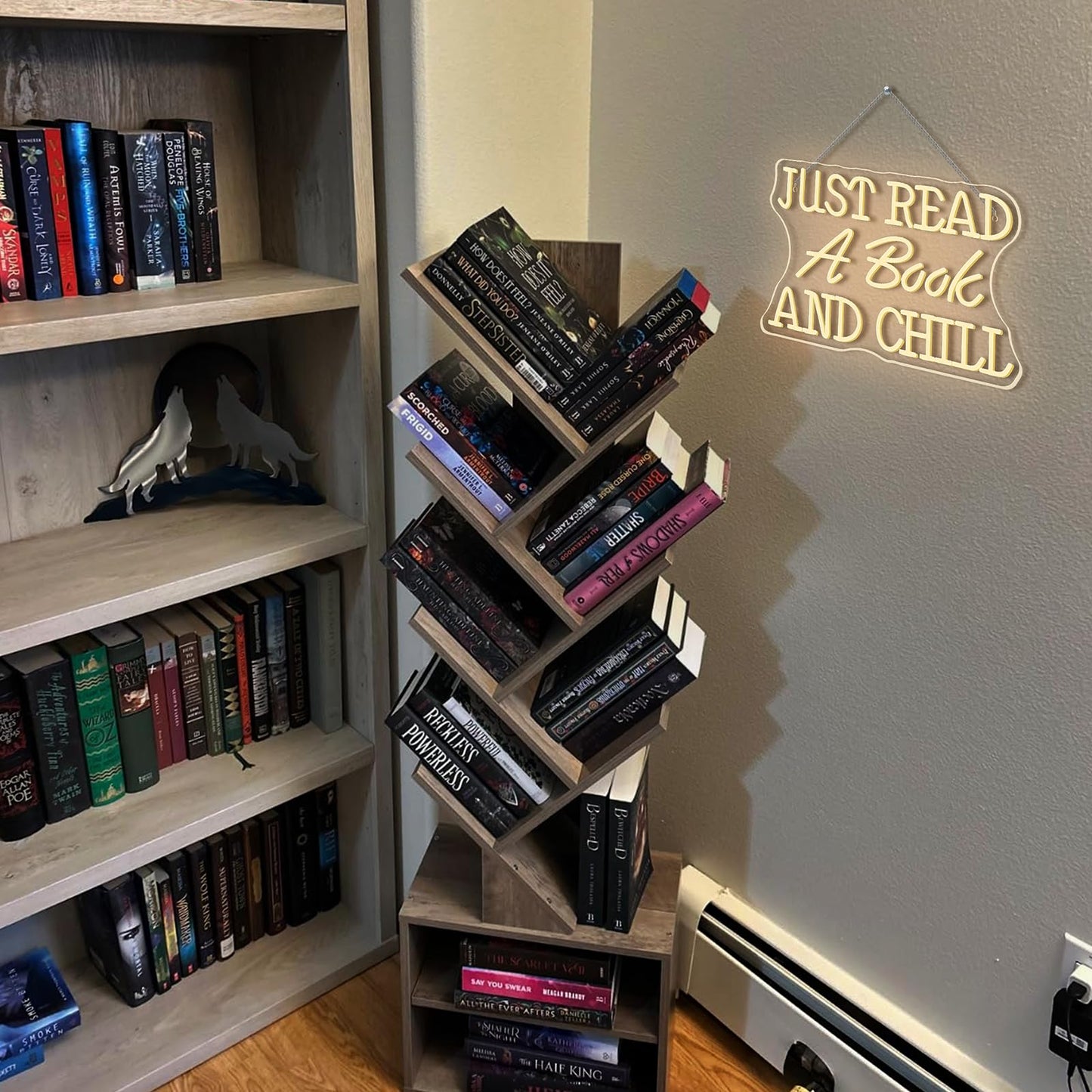 VVYXX Just Read a Book and Chill White LED Neon Lights Wall Decor LED Sign with Dimmable Switch Neon Light Up Sign for Classroom Bookstore Library Study Room Reading Party