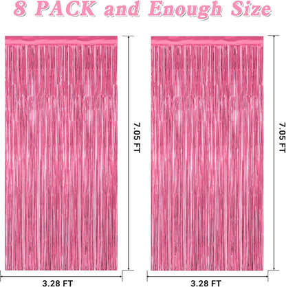 Skiennix Pink Backdrop - 8 Pack Metallic Foil Curtains for Birthday & Valentine's Day | 3.28 FT x 7.05 FT
