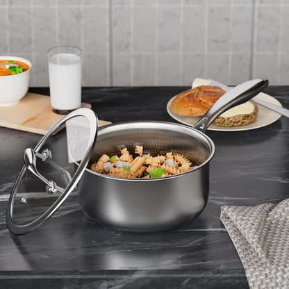 COOKER KING 1.5 Quart Stainless Steel Saucepan - Nonstick Ceramic Pot with Tempered Glass Lid | Induction Compatible, Dishwasher & Oven Safe