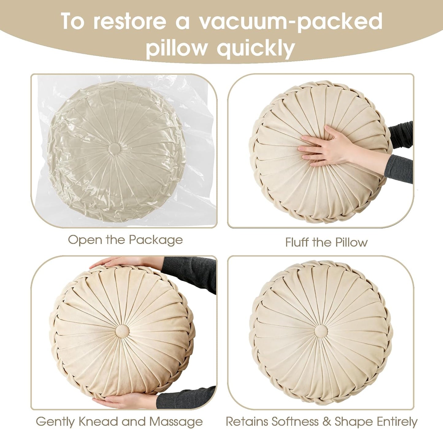1 Pack (14.5 Inch, ROSE&RISY Round Pleated Velvet Throw Pillow, Decorative Accent Pumpkin Pillow Cushion for Couch Sofa