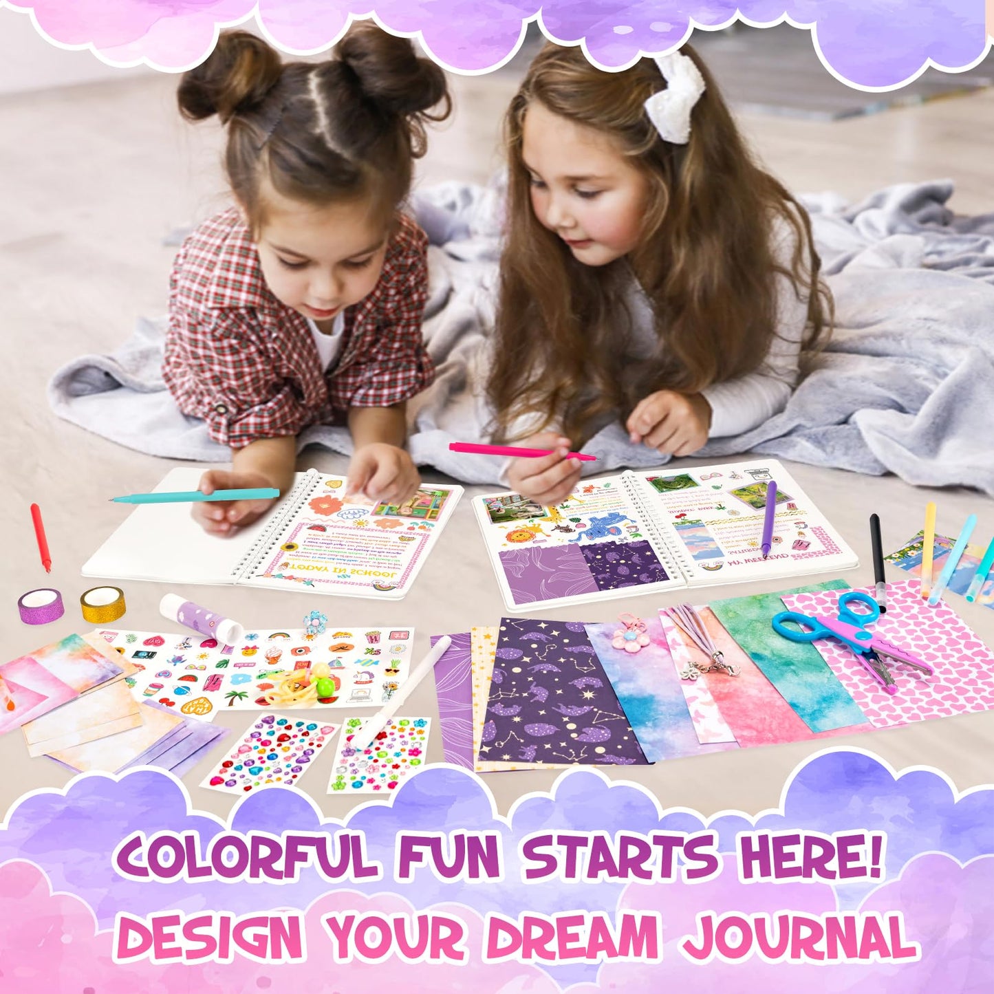 QIYVLOS 2 Pack DIY Journal Kit for Girls, Journaling Diary Toys for Ages 8-13, Arts and Crafts Birthday Stationery Set Gifts for Teen Girls Ages 8 9 10 11 12 13 14 Year Old
