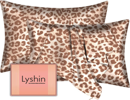 Skiennix Mulberry Silk Pillowcases - King Size 2-Pack for Hair & Skin | Soft, Breathable, Cooling, Leopard Beige