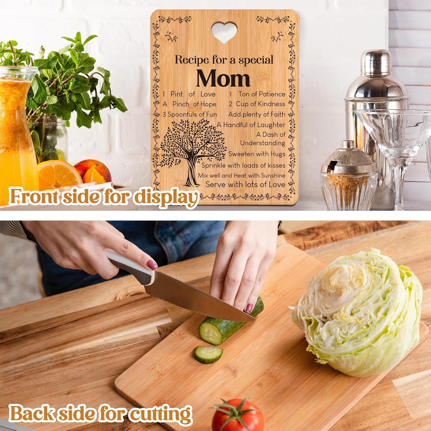 Gifts for Mom: Birthday Gifts with Warm Words 'Recipe for a Special Mom', Cutting Board 11 × 8.5× 0.4 inches