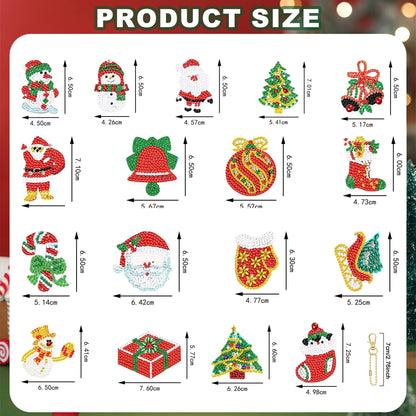 MUNORIAY 17 Pieces Double Sided Diamond Art Christmas Ornaments Christmas Keychains Diamond Art Kit for Adult DIY 5d Painting Round Drill Key Chain Xmas Crystal Arts Craft Keychain Supplies