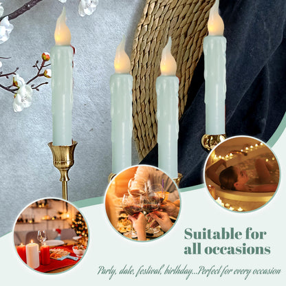 FCMSHAMD Blue Flameless Short Taper Candles, Real Wax Hand Dipped LED Battery Operated with Remote, Flickering Flame Lights for Festival Party Home Décor, 6.7 Inch Primitive Flameless Candles, 4PCS