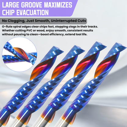 HQMaster 10pcs O Flute CNC Router Bits, 1/8 Inch Shank Single Flute End Mill, Tungsten Carbide Spiral Router Bit, Upcut Single Edged Engraving Milling Cutter for Acrylic, Plastic, MDF, Aluminum, PVC