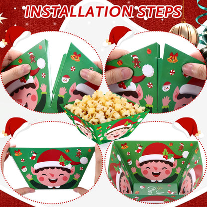 Marspark 24 Pcs Christmas Popcorn Bowls Disposable Treat Snack Boxes Popcorn Candy Cookie Tray Containers for Winter Christmas Party Supplies
