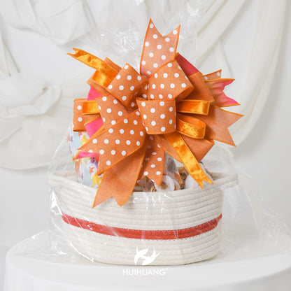 HUIHUANG Orange Polka Dot Wired Ribbon, 2.5 Inch X 10 Yards - Orange and White Dot With Wire Edge for Crafts, Fall Wreath Supplies, Gift Wrapping, Basket Bows, and Decor