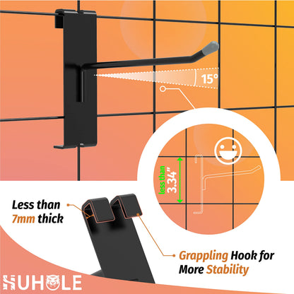 HUHOLE 50 Pack Gridwall Hooks 2 Inch – Black Metal Display Hangers for Wire Grid Panel – Heavy Duty Retail Store Fixtures, Garage Organizer, Craft Fair & Jewelry Rack (20lbs Capacity)