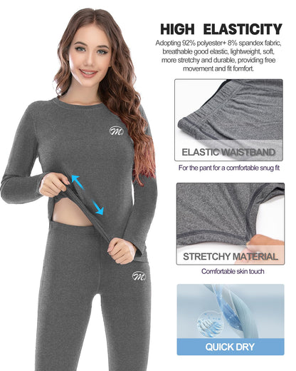 MEETWEE Women’s Thermal Underwear Set, Winter Base Layer for Ladies, Long Sleeve Top & Bottom Quick Dry Long Johns Suit with Fleece Lined for Running Skiing Workout