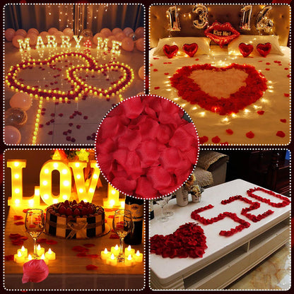 Audab Rose Petals and Candles Set for Romantic Decorations, 48 Romantic Candles with 4000 Fake Rose Petals for Special Night, Hotel Room, Date Night, Bedroom, Valentine's Day Decorations