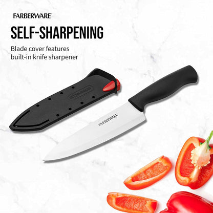 Farberware Edgekeeper 6-Inch Chef Knife, Self-Sharpening Blade Cover, Black