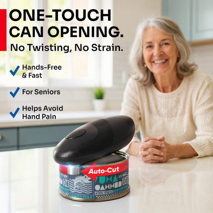 MUELLER HOME SmoothEdge Auto Electric Can Opener – Battery‑Operated One‑Touch w Magnet Lid Lifter – Portable Hands‑Free Automatic Can Openers for Seniors & Arthritis, Smooth‑Edge Cut Technology, Black