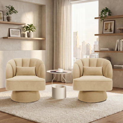GarveeHome Modern 360° Swivel Velvet Barrel Accent Armchair – Striped Backrest & Plush Padding, Comfy Round Lounge Chair for Living Room, Bedroom, Reading Nook
