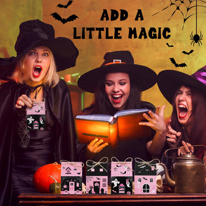 Zhanmai 48 Pcs Pink Halloween Treat Boxes Mini Black Castle House Candy Pink Box Small Halloween Paperboard Gift Container for Holiday Party Treat Cookie Goodie Snack Gift Packaging