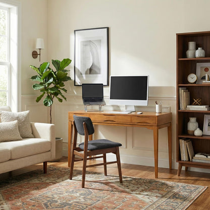 SIMPLIHOME Harper Desk - 60 Inch Wide Solid Wood Writing Desk in Light Golden Brown, Mid-Century Modern Home Office Computer Table for Study with 2 Drawers and Flip-Down Keyboard Tray