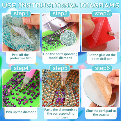 UPINS Ocean Diamond Art Painting Coaster Kit, 8Pcs DIY Crafts Kit with Holder, Non Slip Coaster Art Supplies for Adults, Ideal Christmas Gift