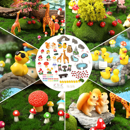 84 Pcs Fairy Garden Accessories Mini Garden Accessories Mini Resin Animals Mushroom Squirrel Duck Rabbit Bridge Pond Owl Micro Landscape Ornaments Kit for DIY Garden Dollhouse Terrarium Succulent