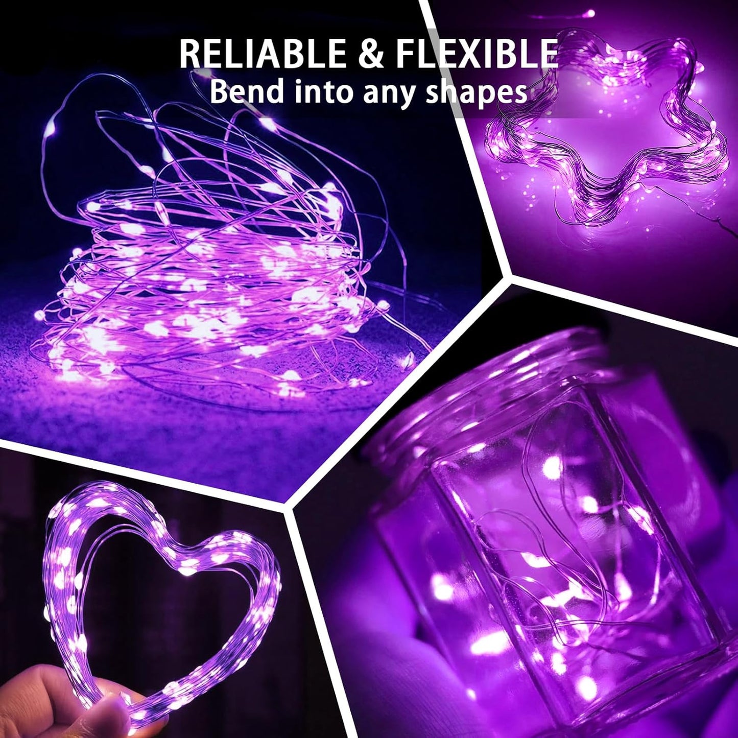Skiennix 20 LED Purple Fairy Lights - 7Ft Twinkle String Lights | Battery Operated & Waterproof for Events