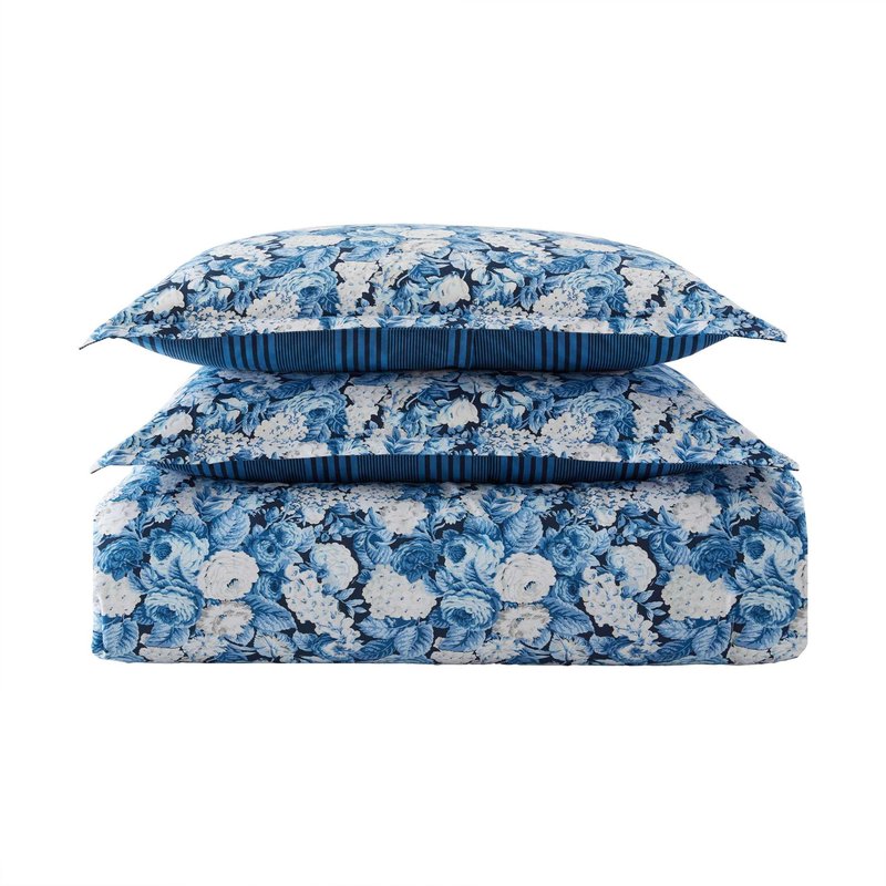 Laura Ashley - Queen Comforter Set, Soft Cotton Bedding, Medium Weight for Year Round Comfort, 3 Piece Bed Set with Matching Pillowcases (Sweet Memories Blue)
